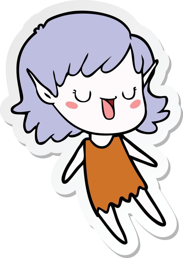 sticker of a cartoon elf girl vector