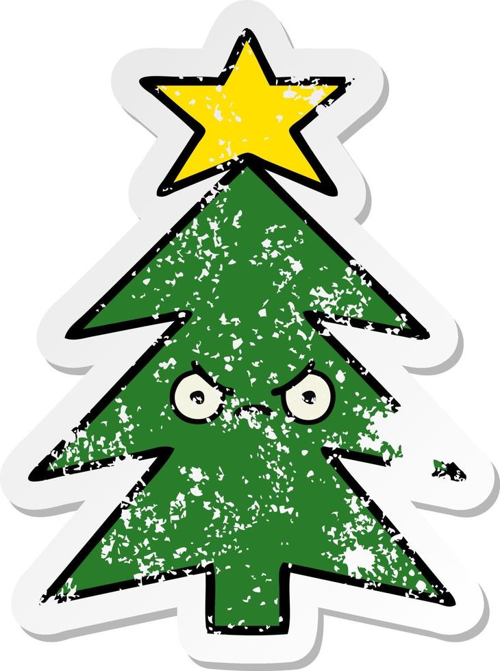 distressed sticker of a cute cartoon christmas tree vector