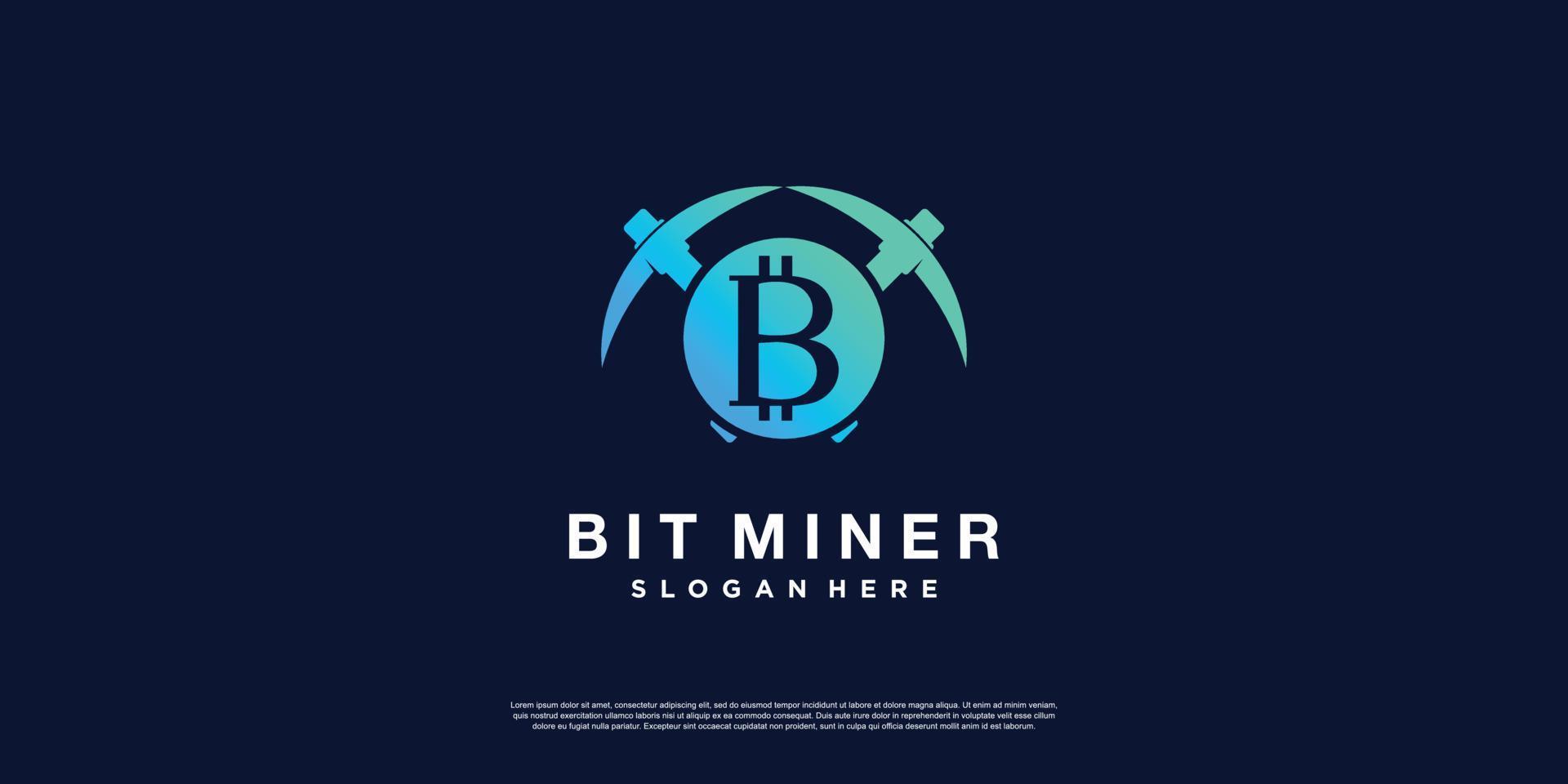 Bitcoin miner logo abstract with creative style Premium Vector