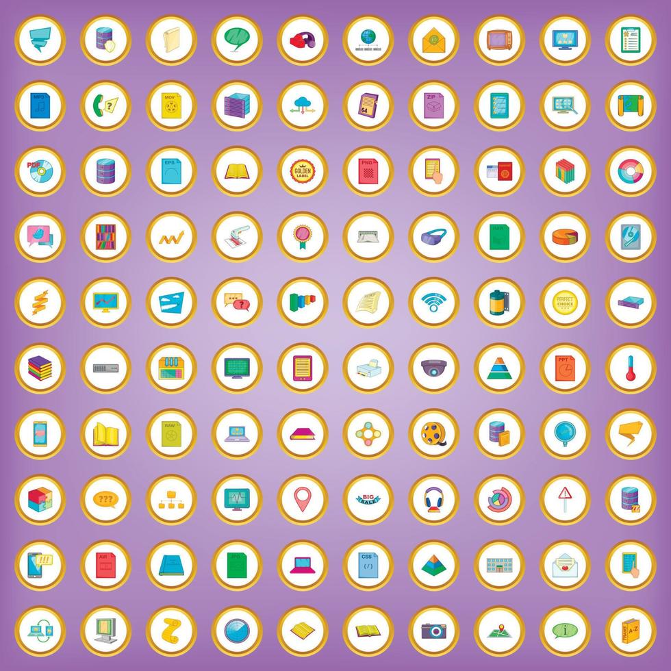 100 information icons set in cartoon style vector