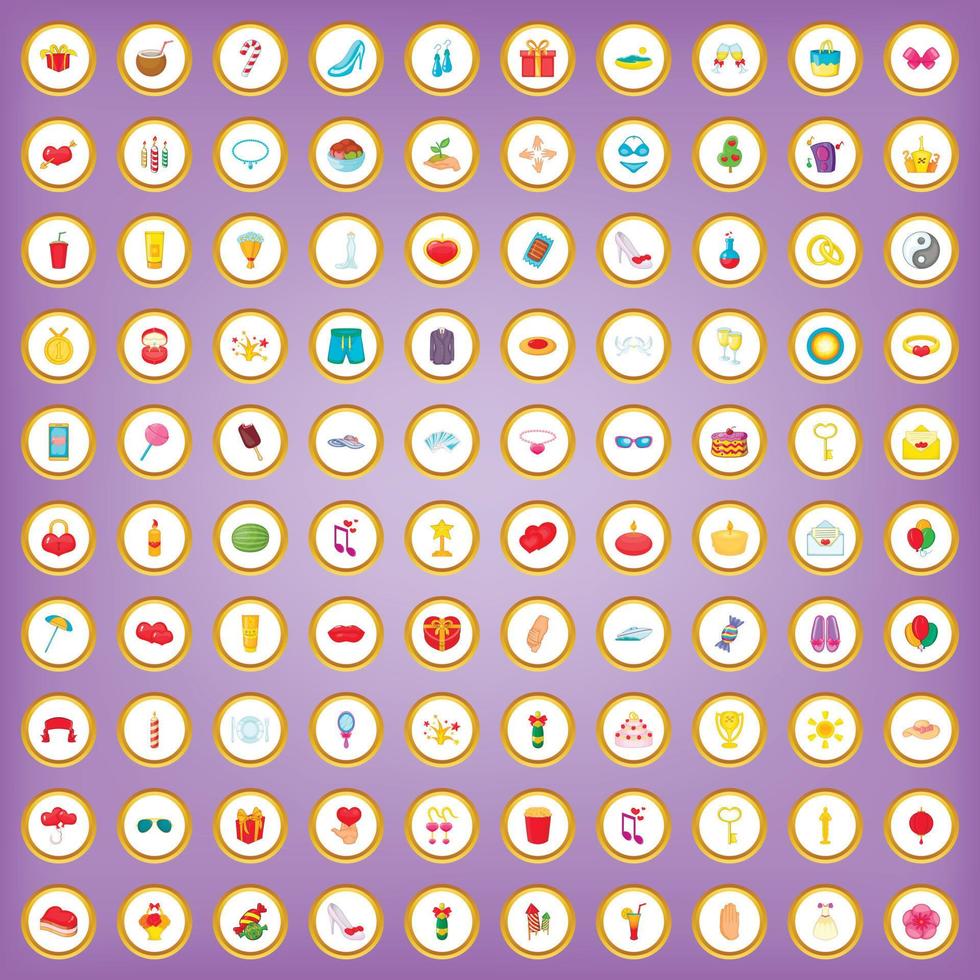 100 happiness icons set in cartoon style vector