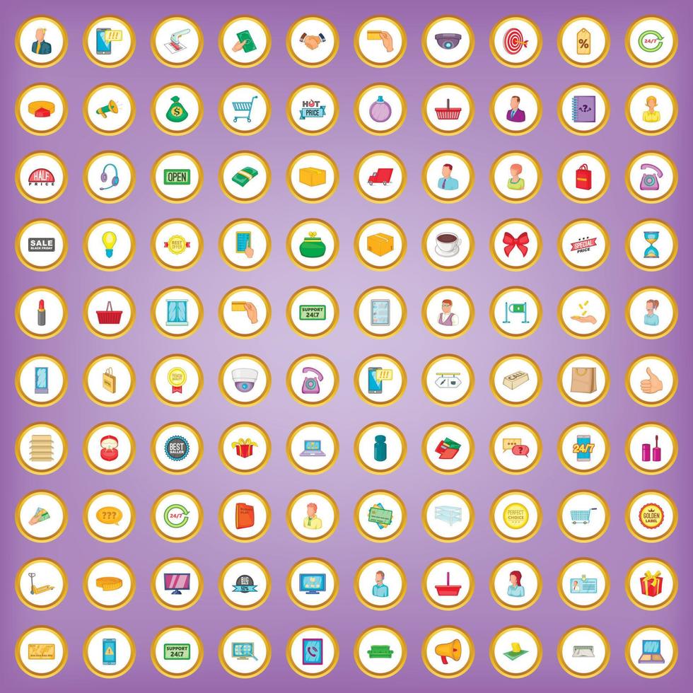 100 online shopping icons set in cartoon style vector