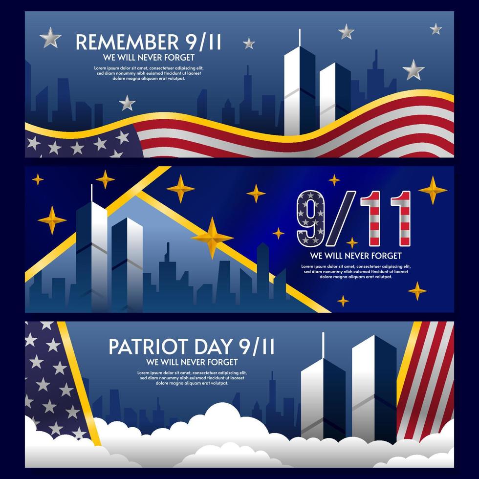 día del patriota 9.11 cartel conmemorativo del centro de comercio mundial vector
