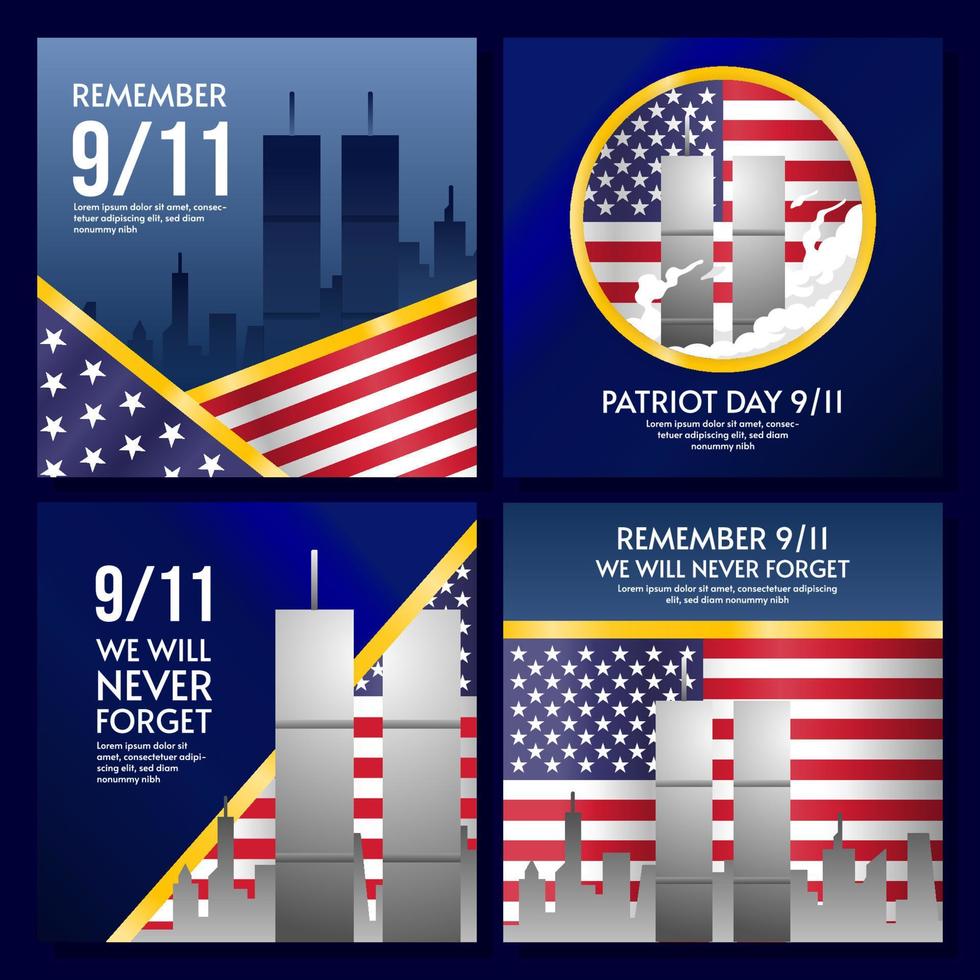 9.11 plantilla de publicaciones en redes sociales conmemorativas del día del patriota vector