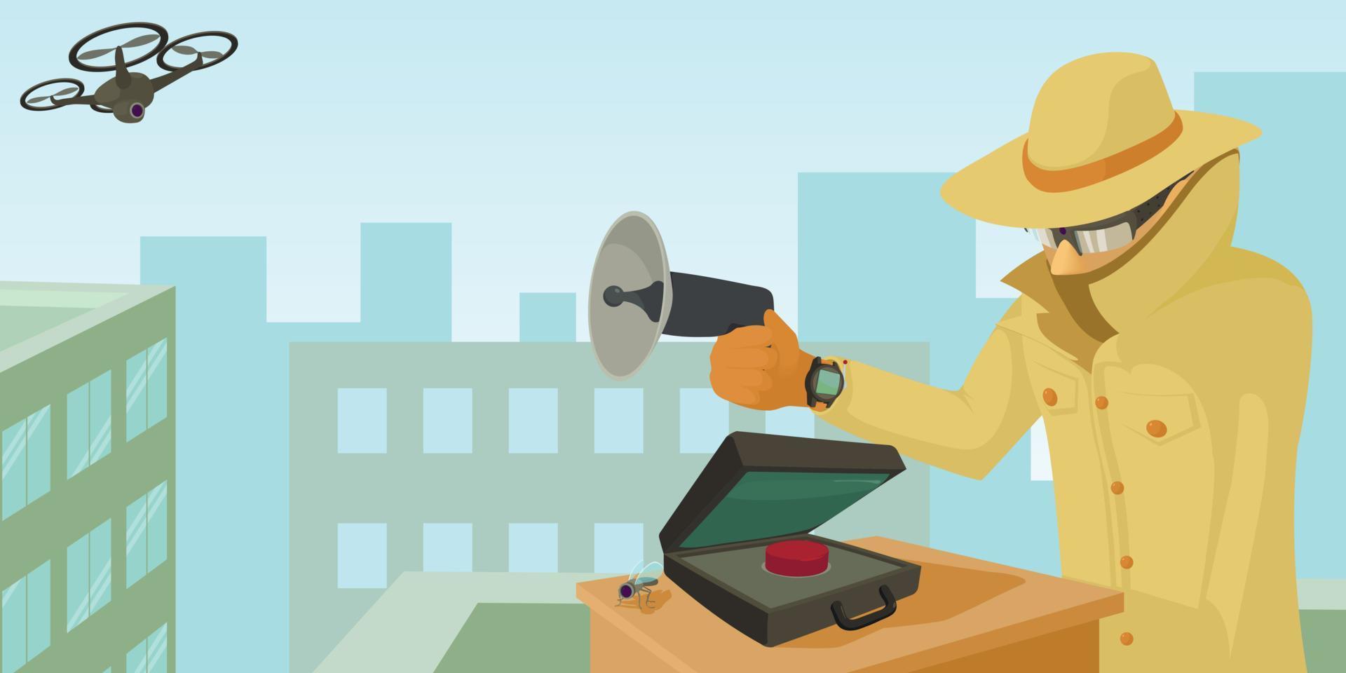 Spy security horizontal banner, cartoon style vector