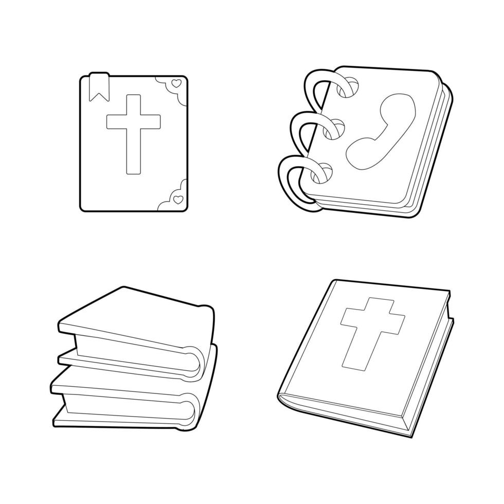 conjunto de iconos de libro, estilo de contorno vector