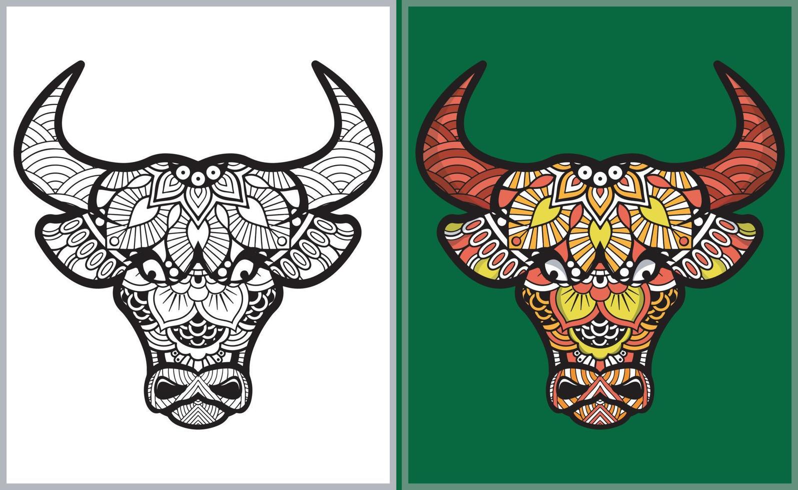 Colorful Bull head doodle arts. Bull coloring page vector