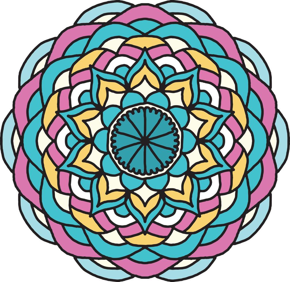 fondo de mandala colorido, adornos redondos decorativos. forma de flor inusual. vector oriental, patrones de terapia antiestrés. elementos de diseño de tejido,