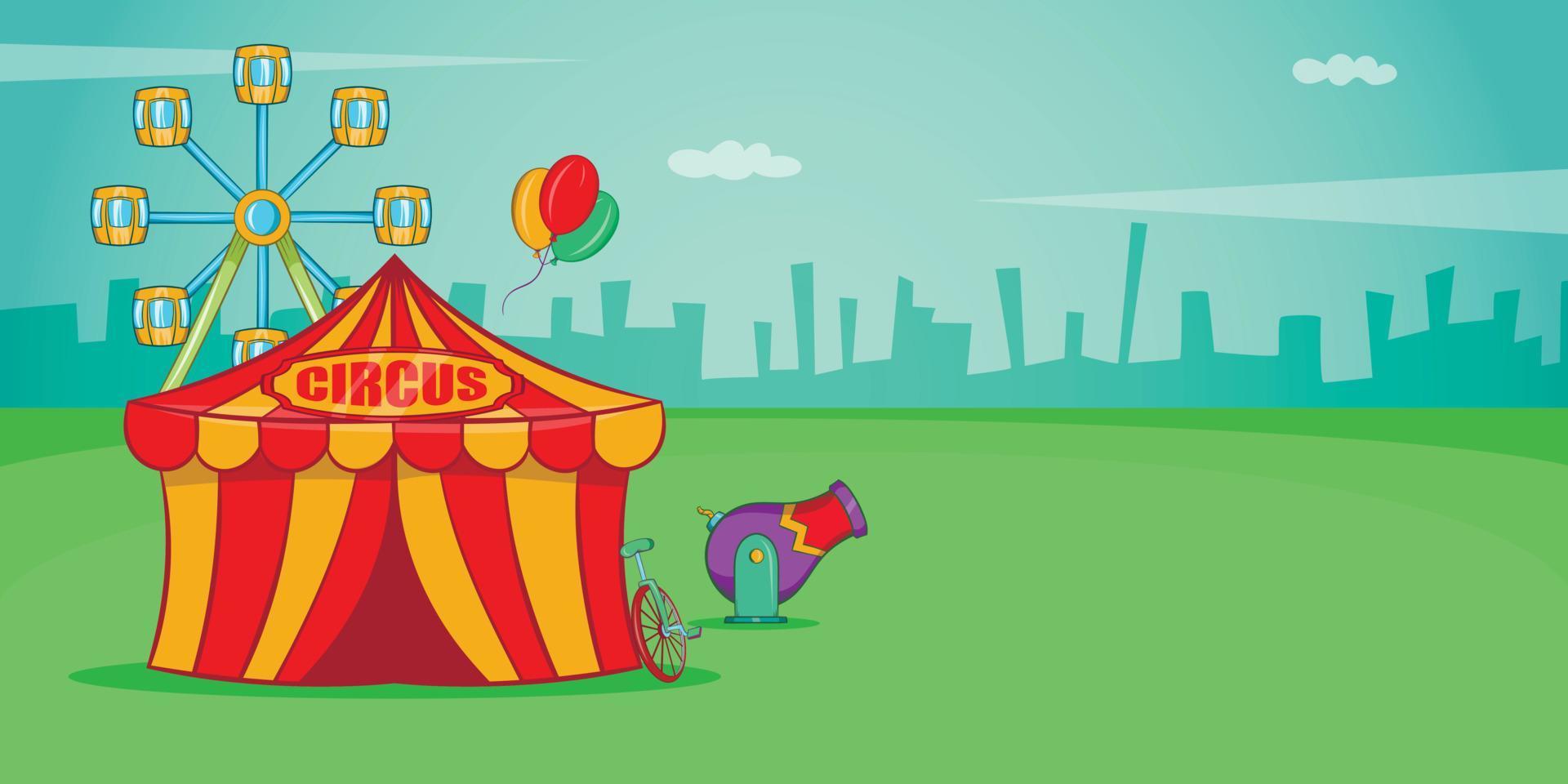 Circus horizontal banner, cartoon style vector