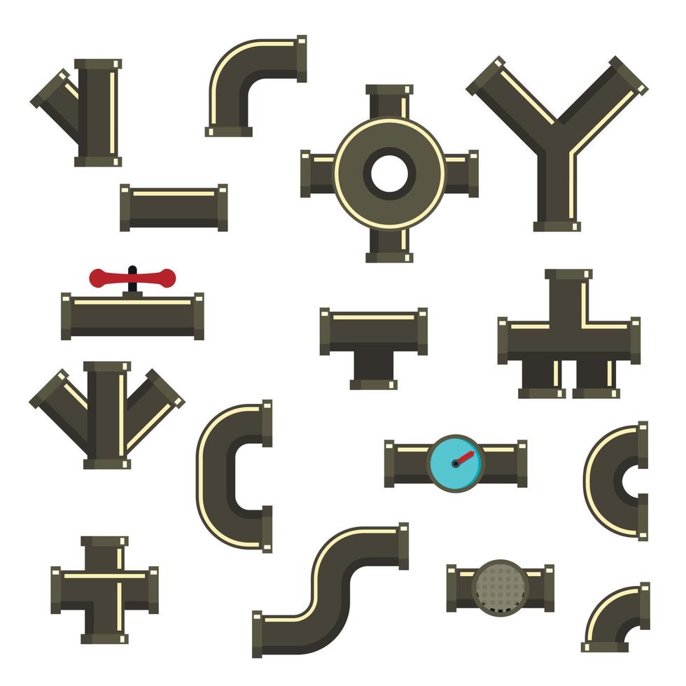 conjunto de iconos de tubería, estilo plano vector
