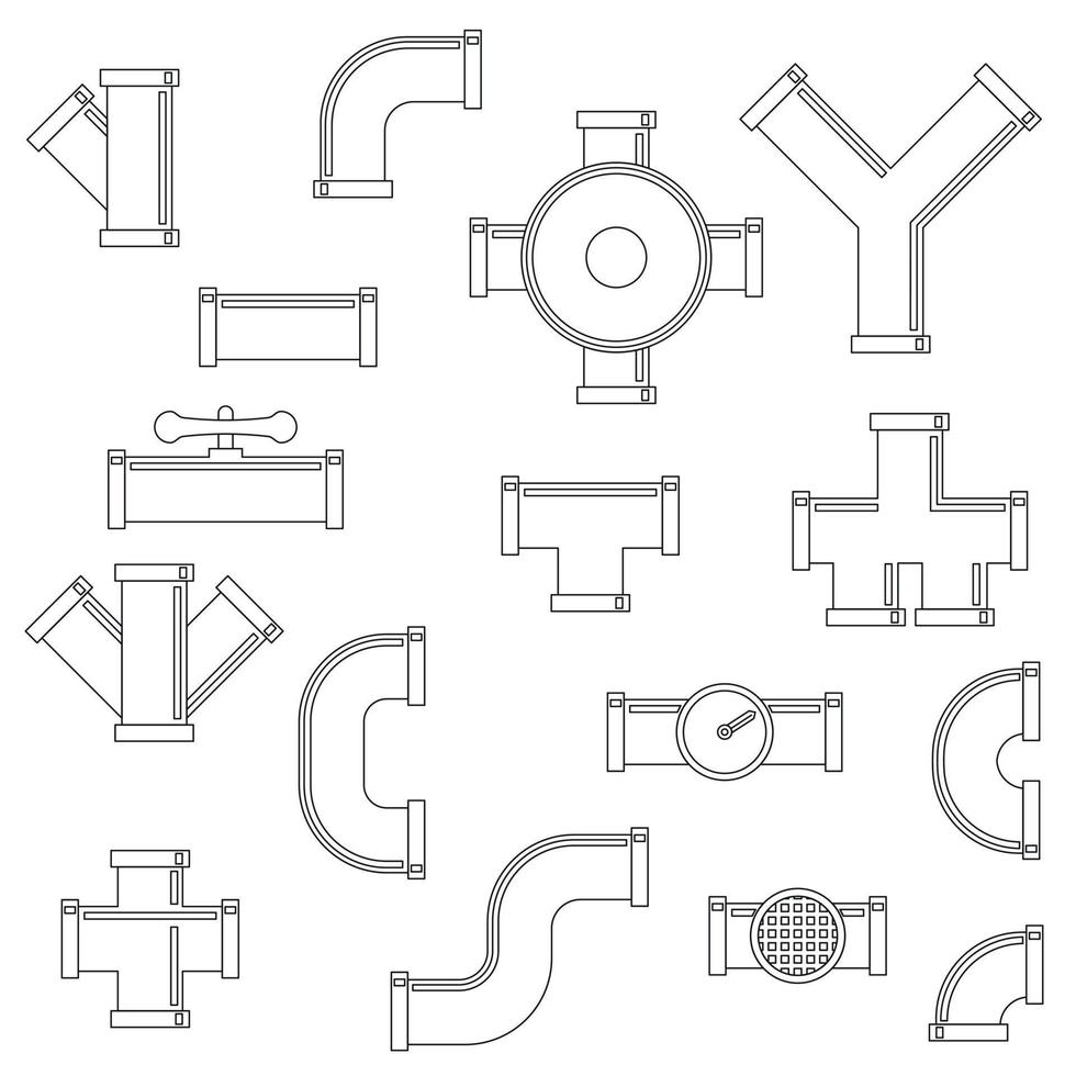 Pipeline icons set, outline style vector