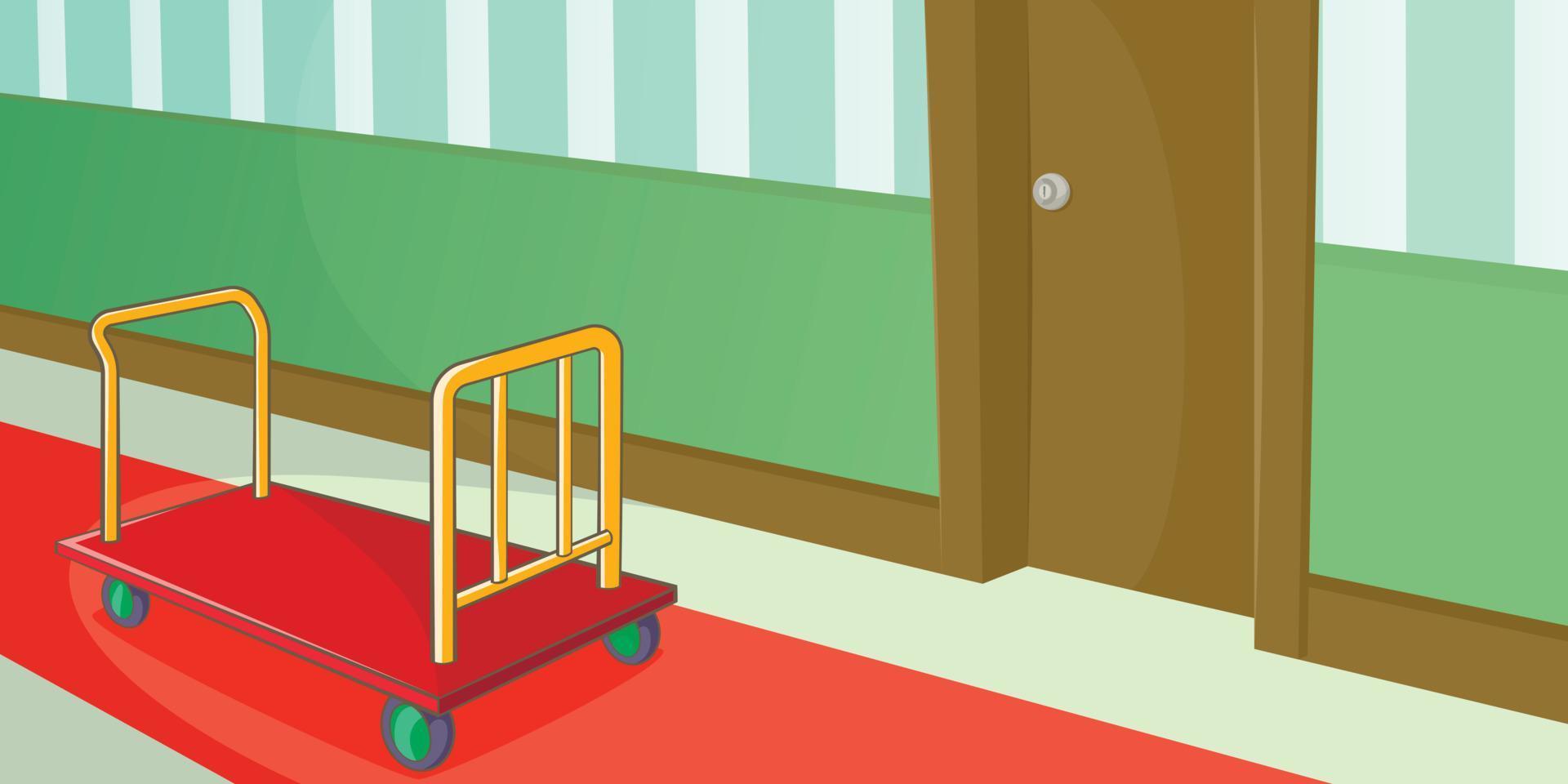 Hotel horizontal banner corridor, cartoon style vector