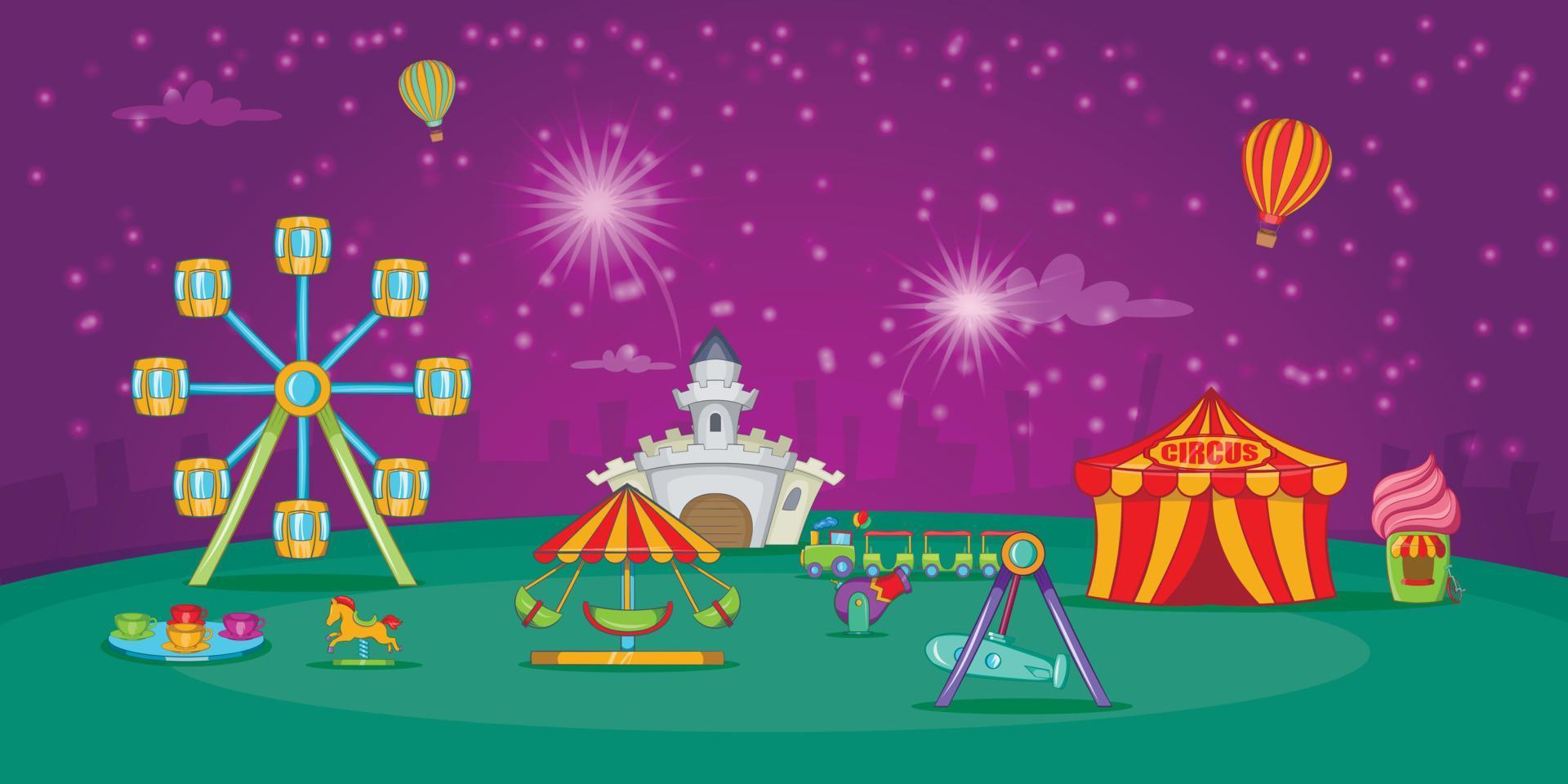 Circus horizontal banner starry sky, cartoon style vector