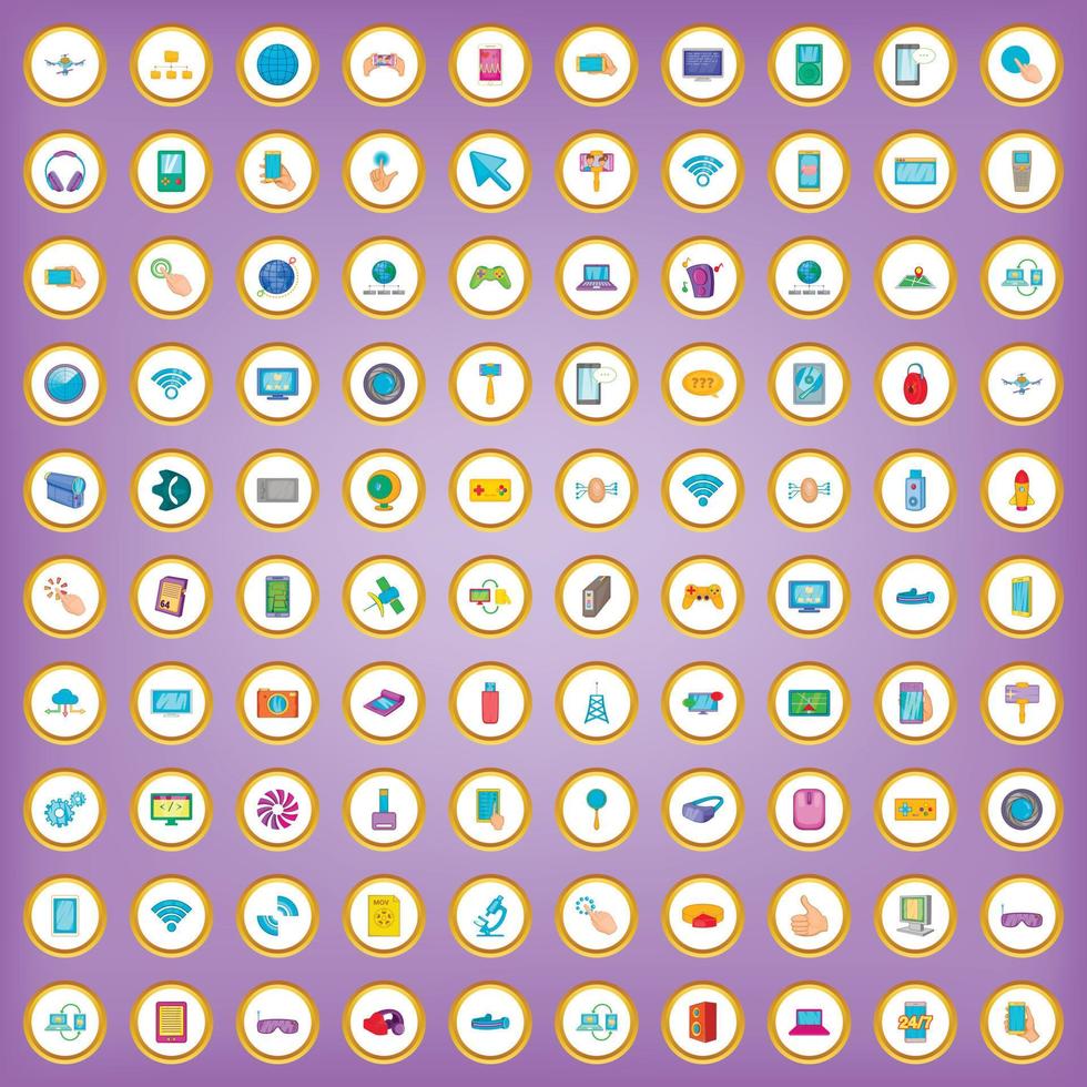 100 web and mobile icons set in cartoon style vector