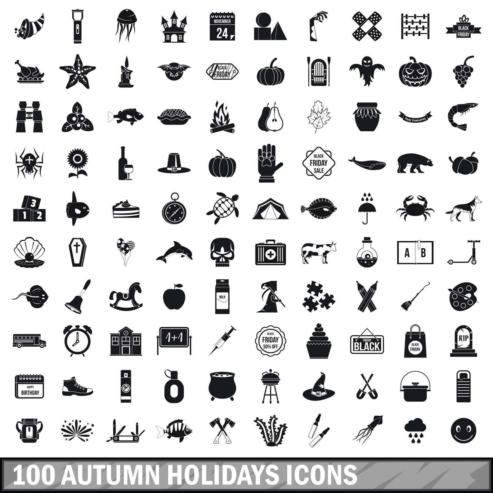 100 autumn holidays icons set, simple style 8772395 Vector Art at Vecteezy