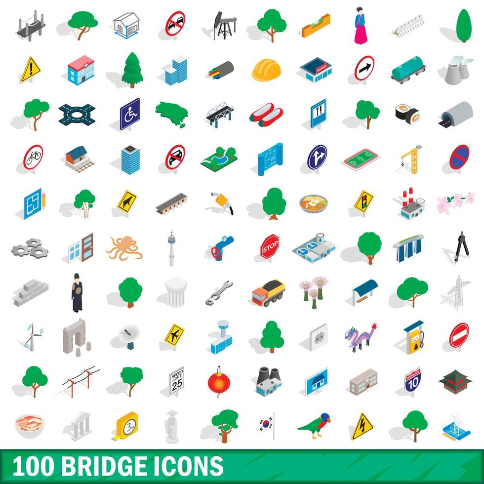 100 iconos de puente, estilo isométrico 3d vector