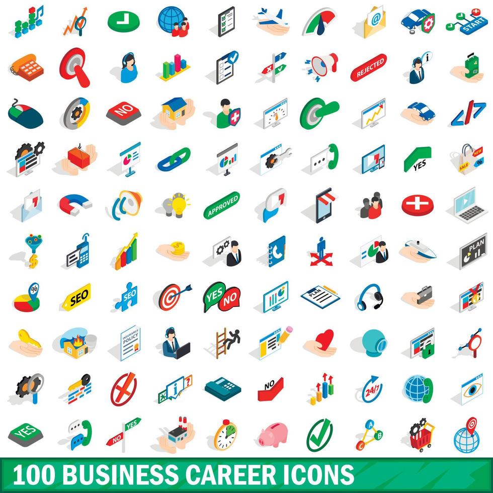 100 business career icons set, isometric 3d style vector