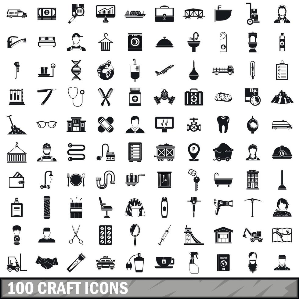 100 craft icons set, simple style vector