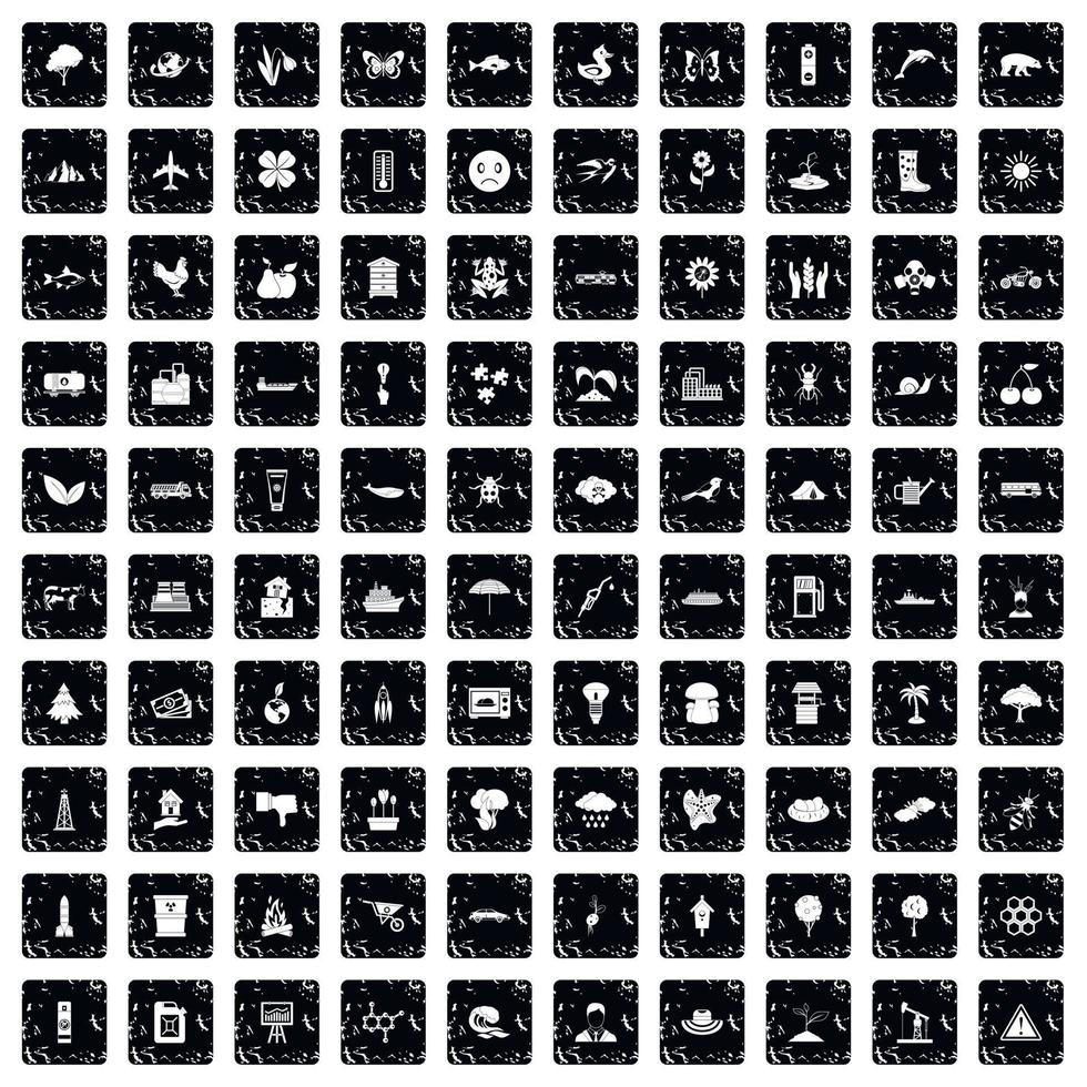 100 iconos de calentamiento global, estilo grunge vector