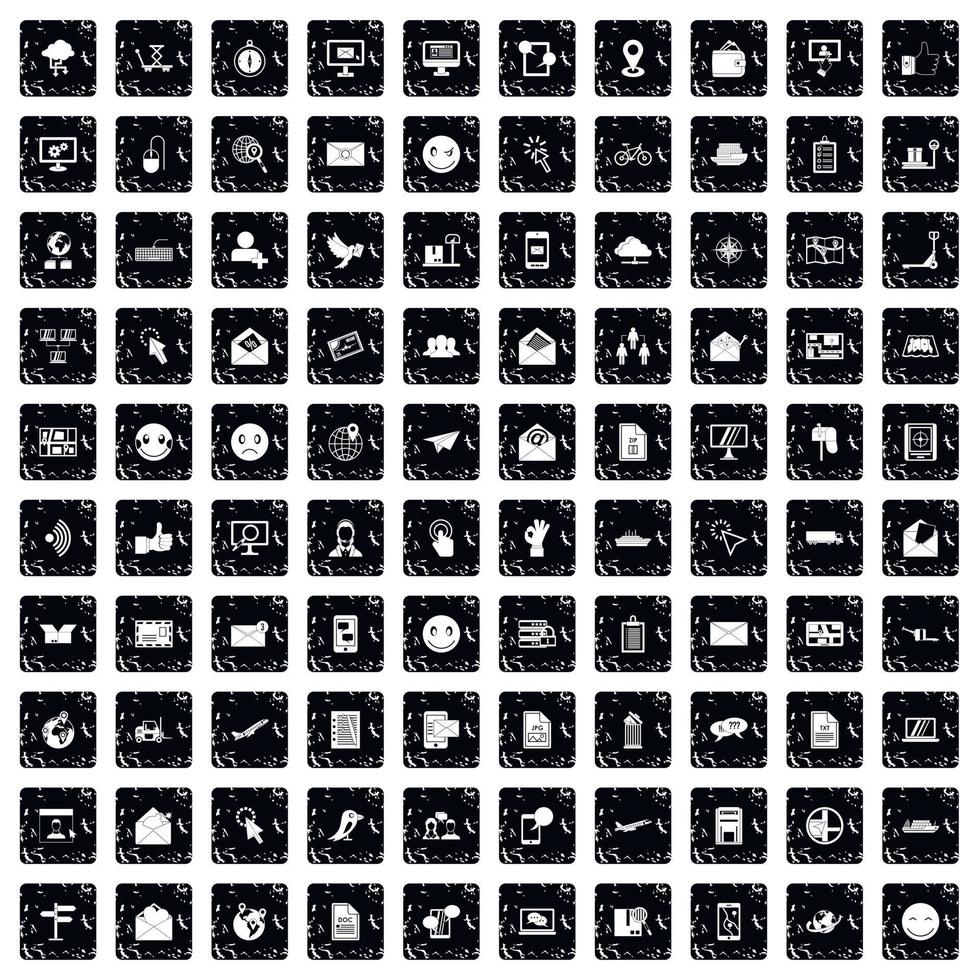 100 mail icons set, grunge style vector