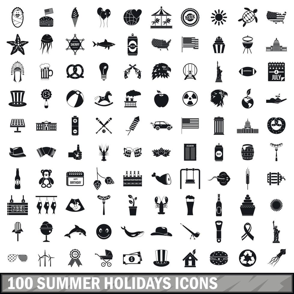 100 summer holidays icons set, simple style vector