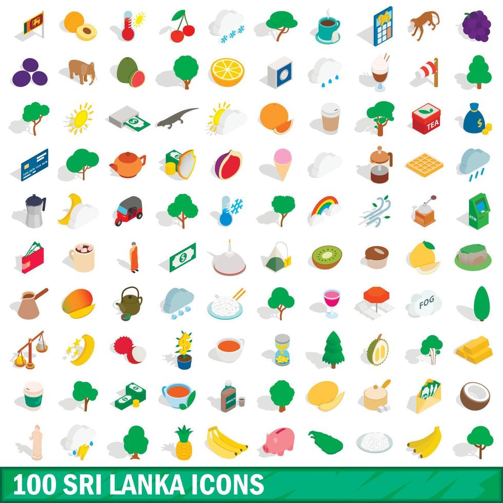 100 iconos de sri lanka, estilo isométrico 3d vector