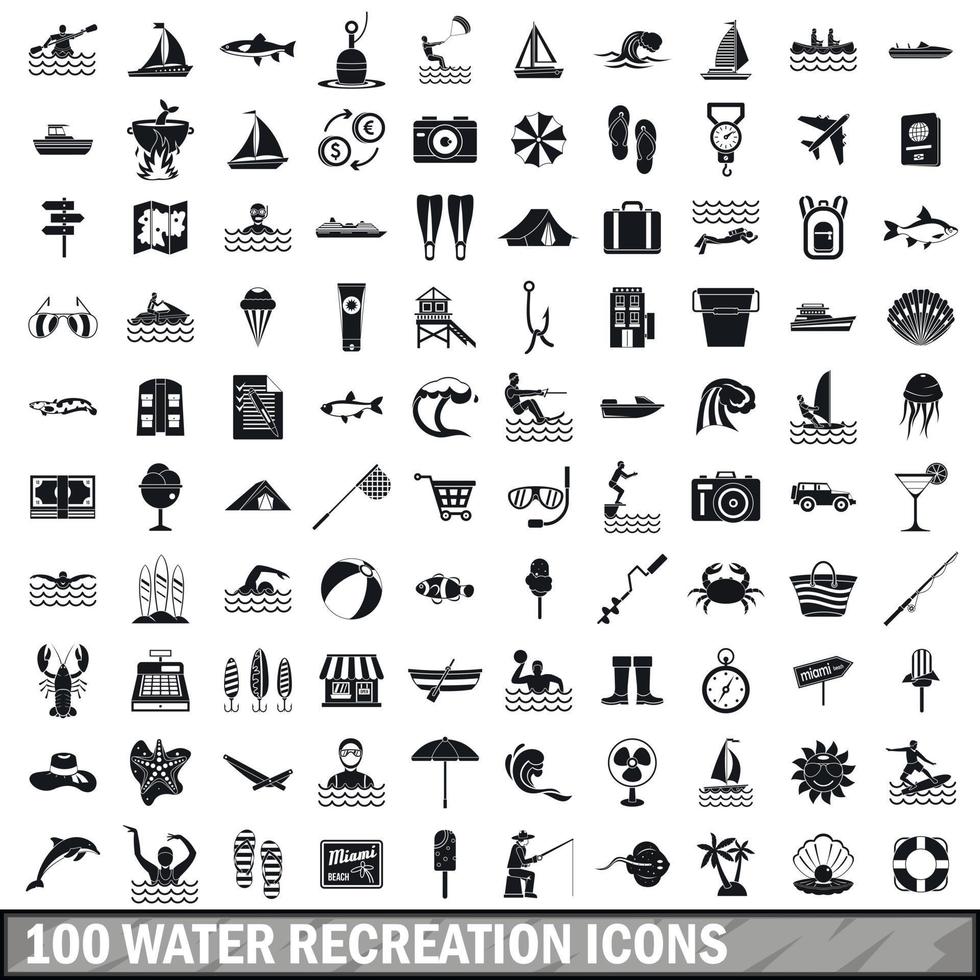 100 iconos de recreación acuática, estilo simple vector