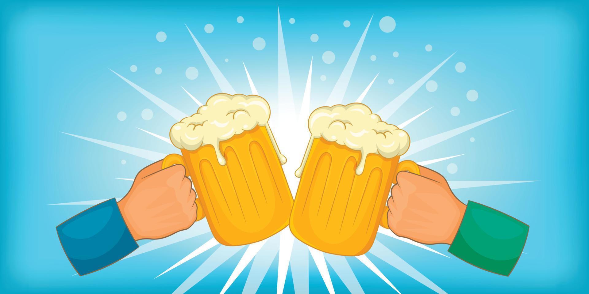 Beer cheers clink horizontal banner, cartoon style vector