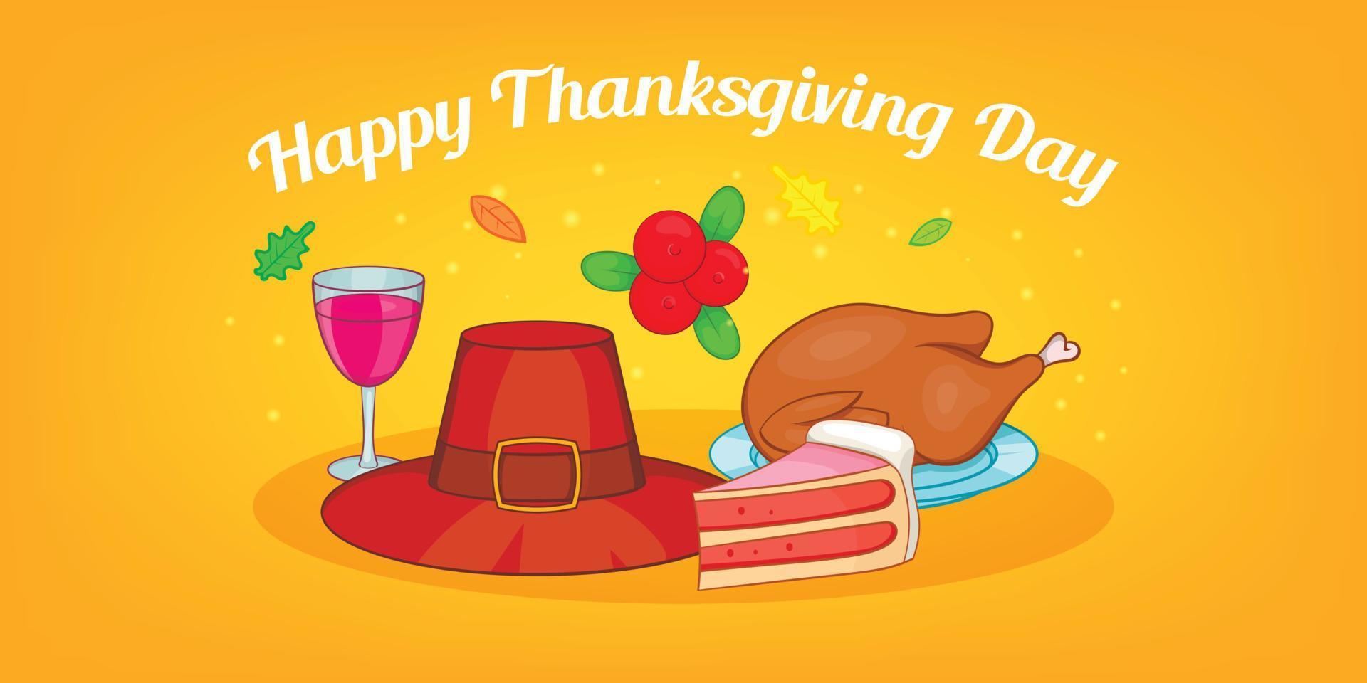 Thanksgiving day horizontal banner, cartoon style vector