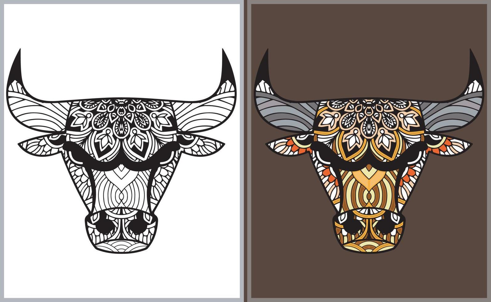 Colorful Bull head doodle arts. Bull coloring page vector