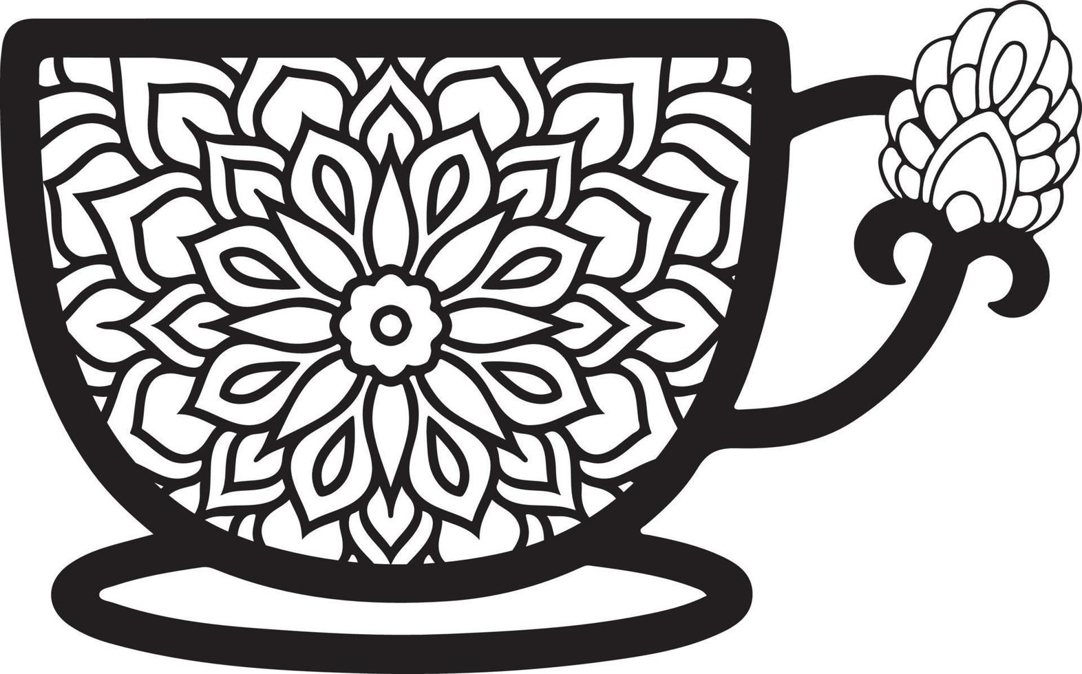 Coffee mug or tea Cup with abstract patterns in the style of zentangle, doodle. Hand drawn illustration, coloring book for adults. vector