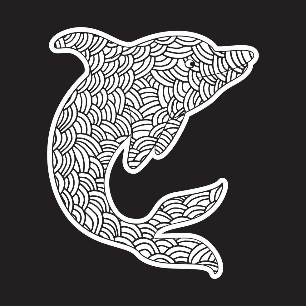 Dolphin Vintage decorative elements with mandalas.  Hand drawn Dolphin zentangle style vector