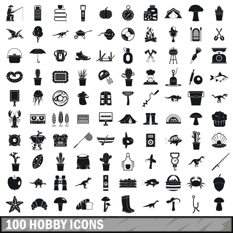 100 iconos de hobby, estilo simple vector