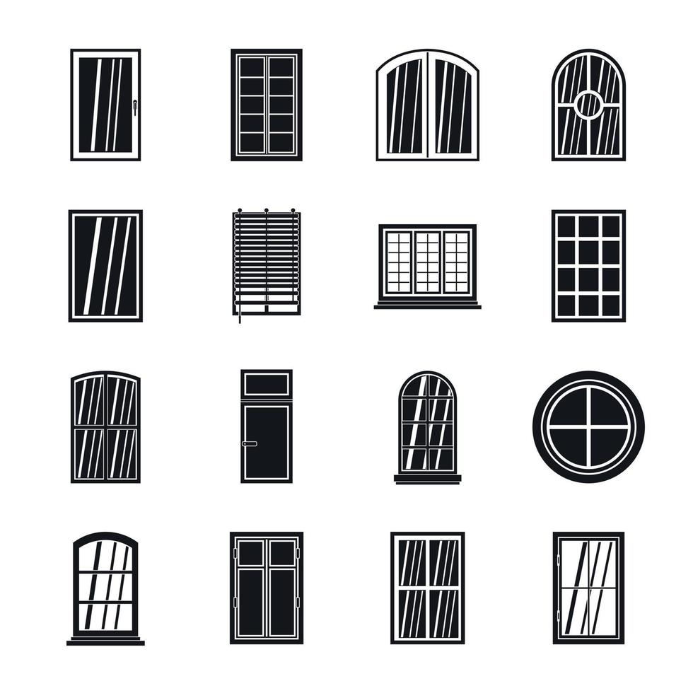 Plastic window forms icons set, simple style vector