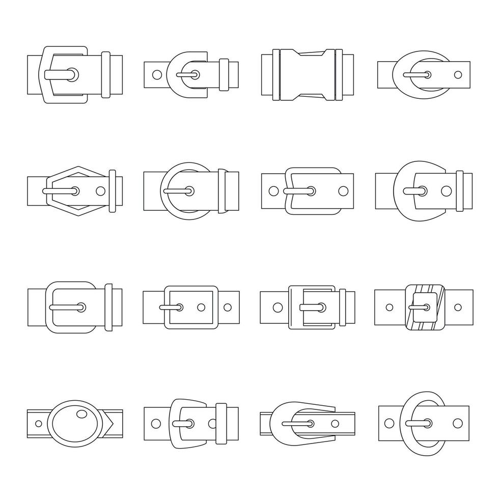 Belt buckles icons set, outline style vector