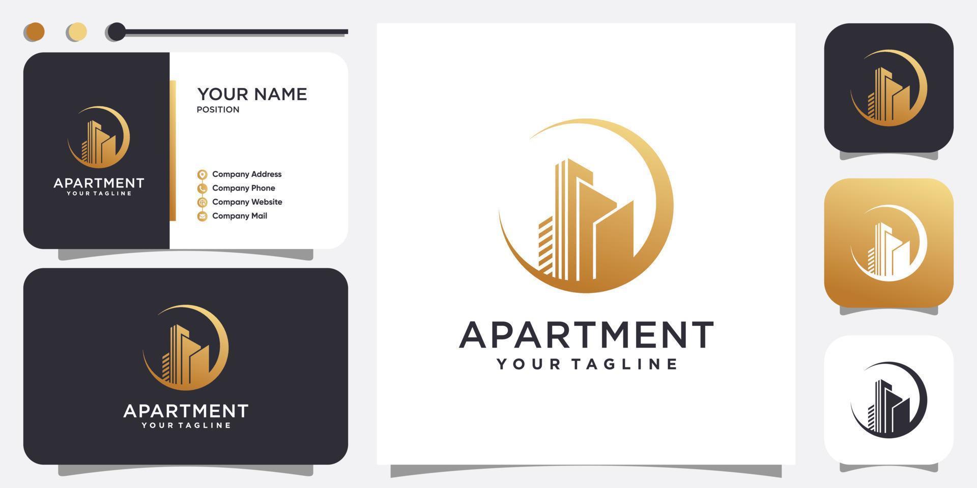 concepto de logotipo de apartamento, dorado, construcción, moderno, vector premium