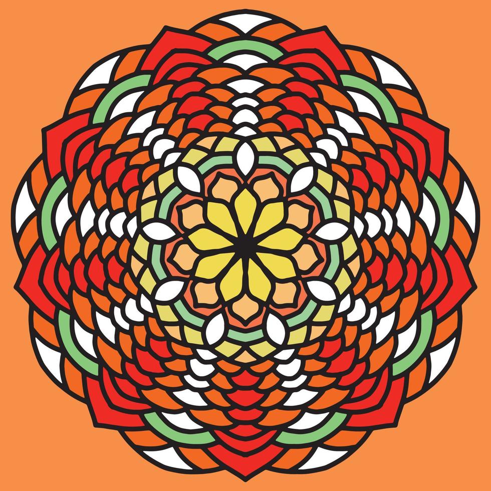 fondo de mandala colorido, adornos redondos decorativos. forma de flor inusual. vector oriental, patrones de terapia antiestrés. elementos de diseño de tejido,