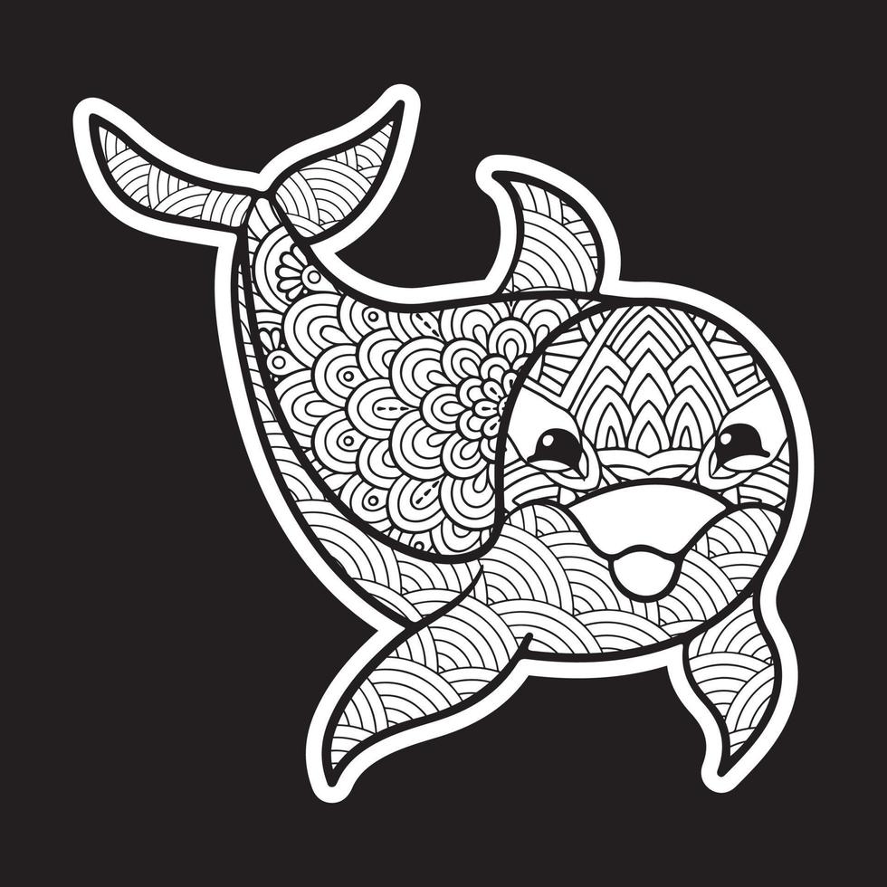 Dolphin Vintage decorative elements with mandalas.  Hand drawn Dolphin zentangle style vector