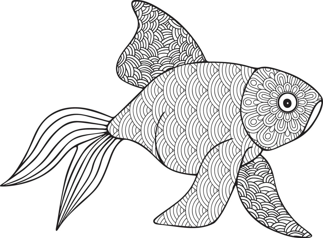 página de color de pescado, vector de pescado de dibujo a mano alzada