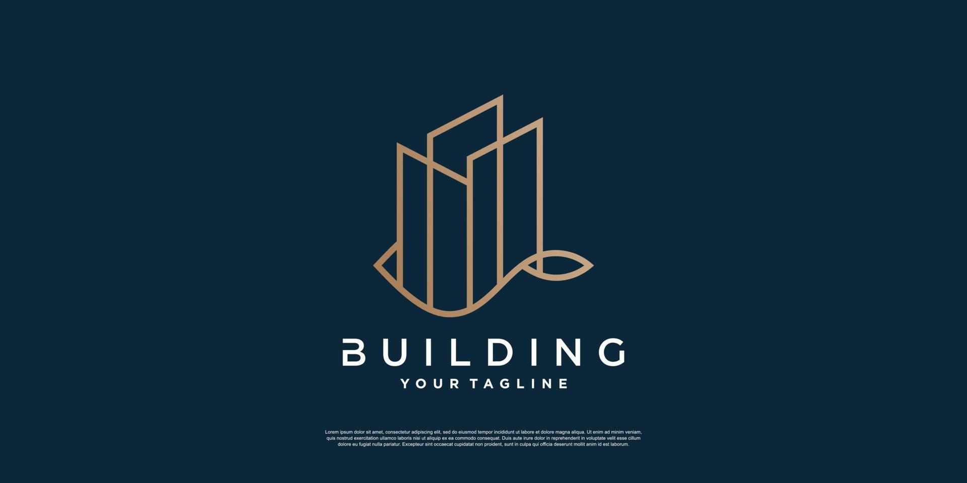 Building logo design with creative luxury line art Premium Vector