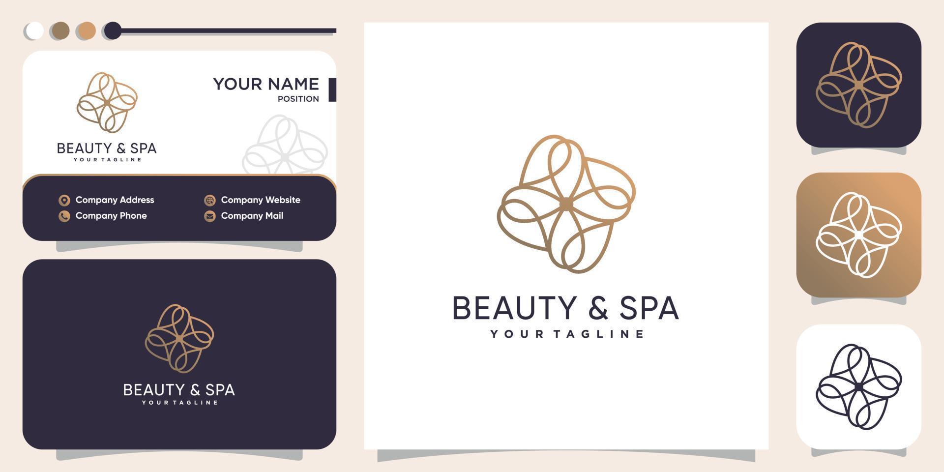 concepto de logotipo de belleza y spa con vector premium de estilo de línea dorada