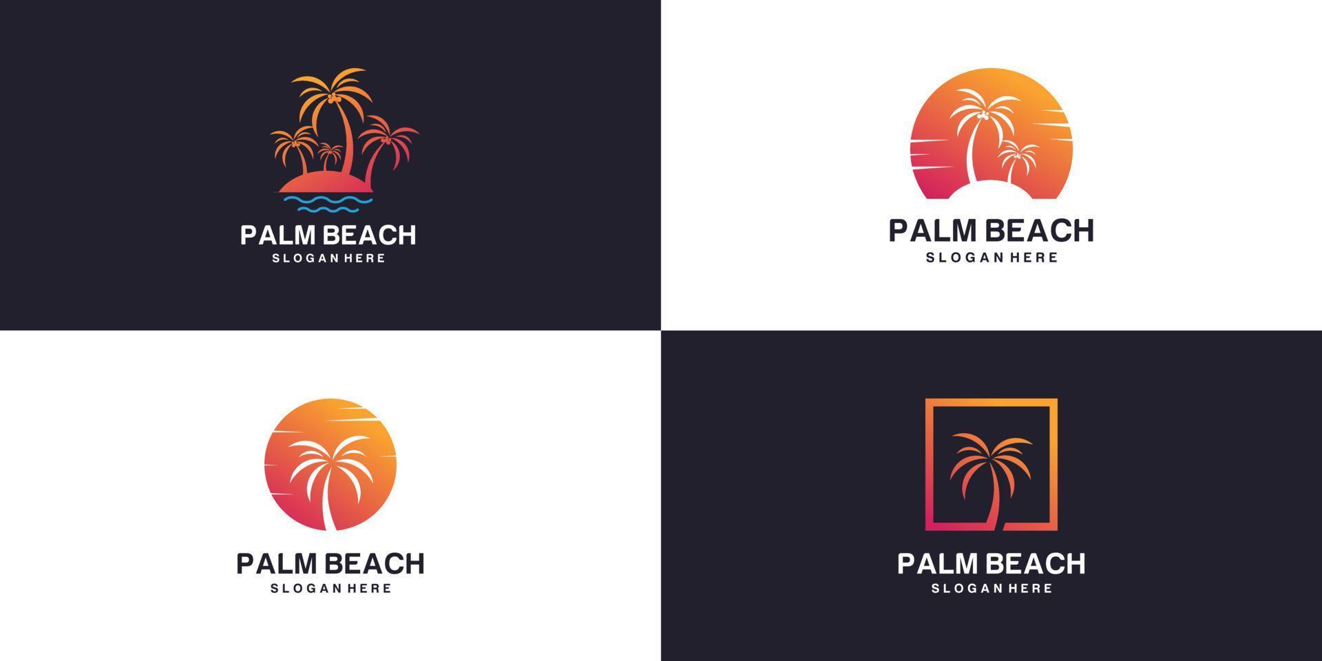 Palm beach logo collection with creative concept Premium Vector