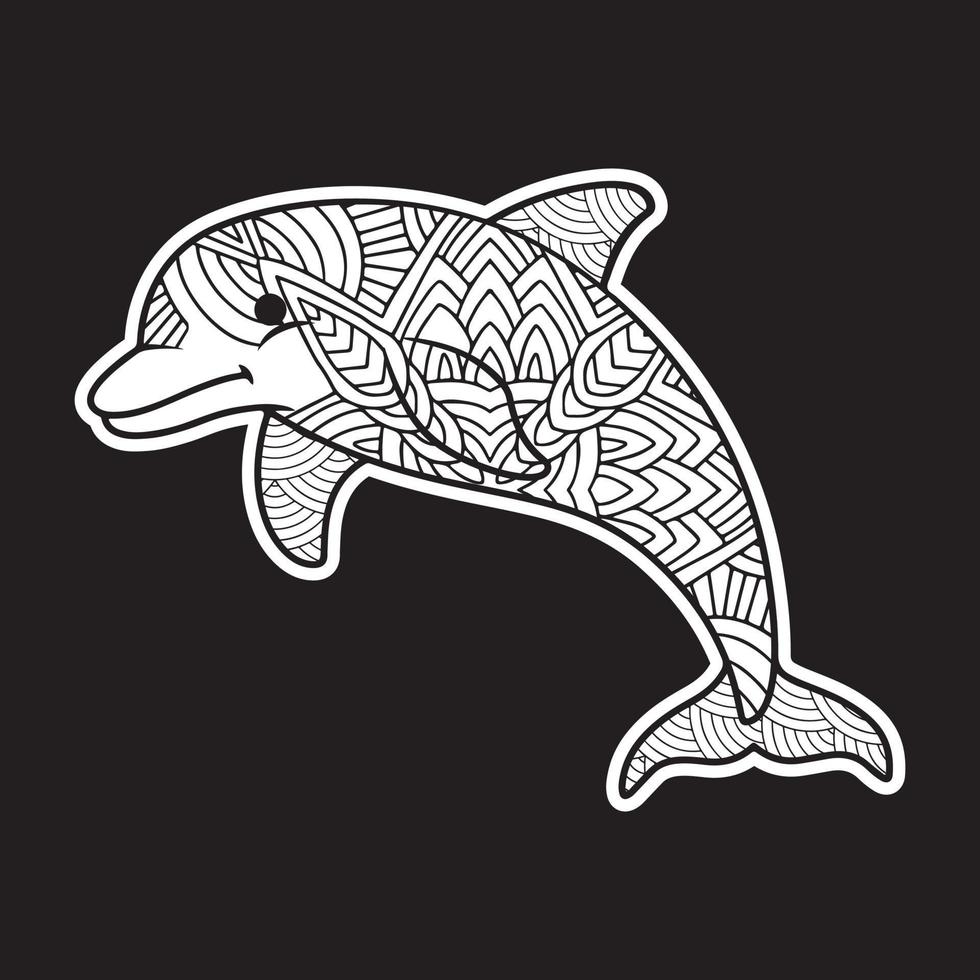 Dolphin Vintage decorative elements with mandalas. Hand drawn Dolphin