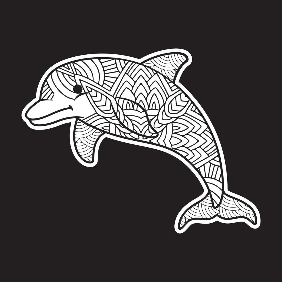 Dolphin Vintage decorative elements with mandalas.  Hand drawn Dolphin zentangle style vector