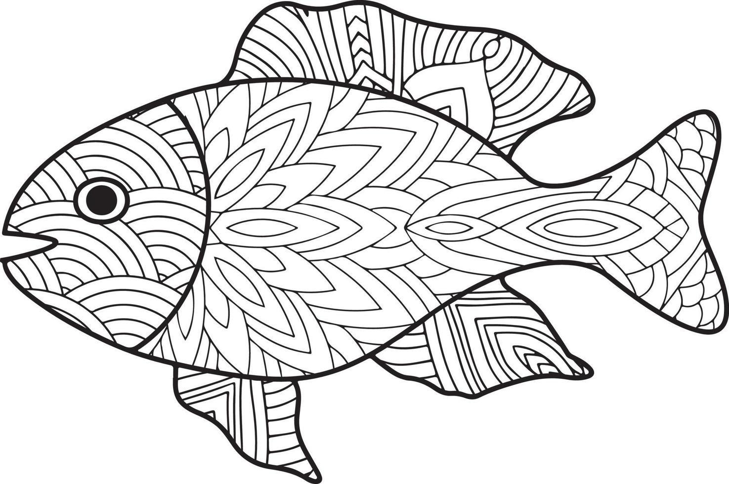 página de color de pescado, vector de pescado de dibujo a mano alzada