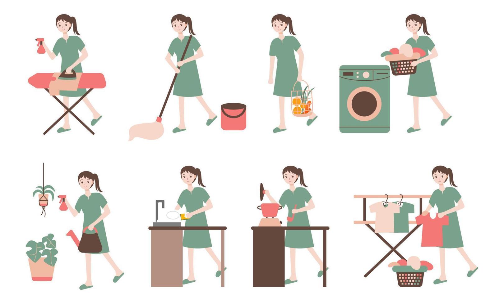 housewife cartoon character collection illustration vector