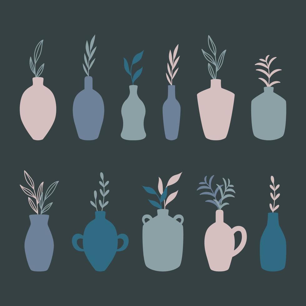 Aesthetic vases with leavest vector flat collection