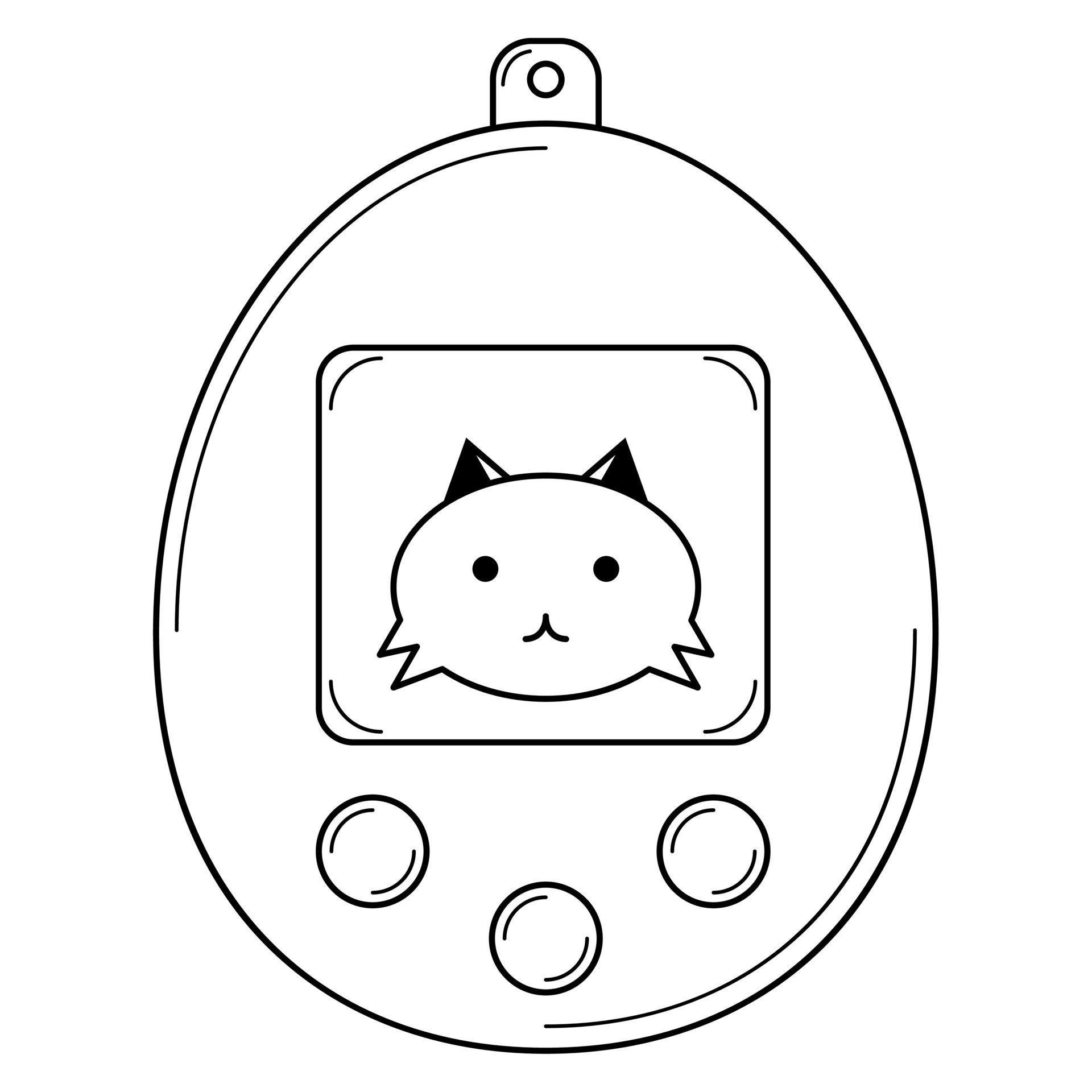 Hand drawn electronic toy, a virtual pet. Device of the 90s for the