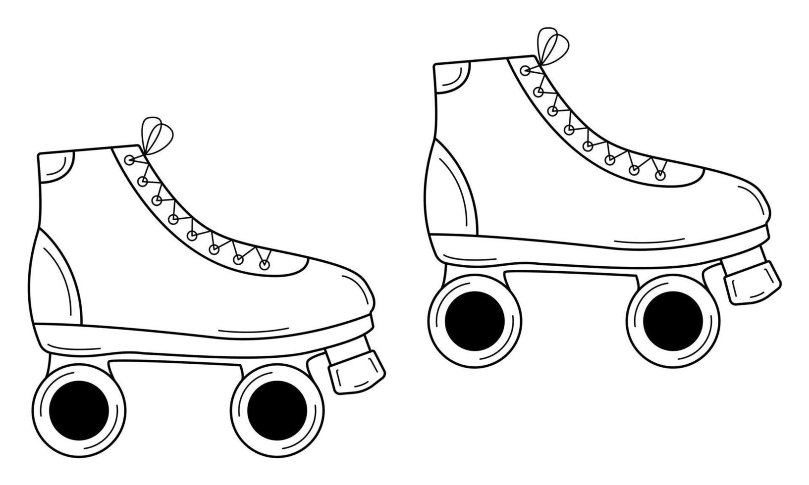 Hand drawn roller skates. Equipment for sports and outdoor activities. Attribute of the 80s, 90s. Doodle style. Sketch. Vector illustration