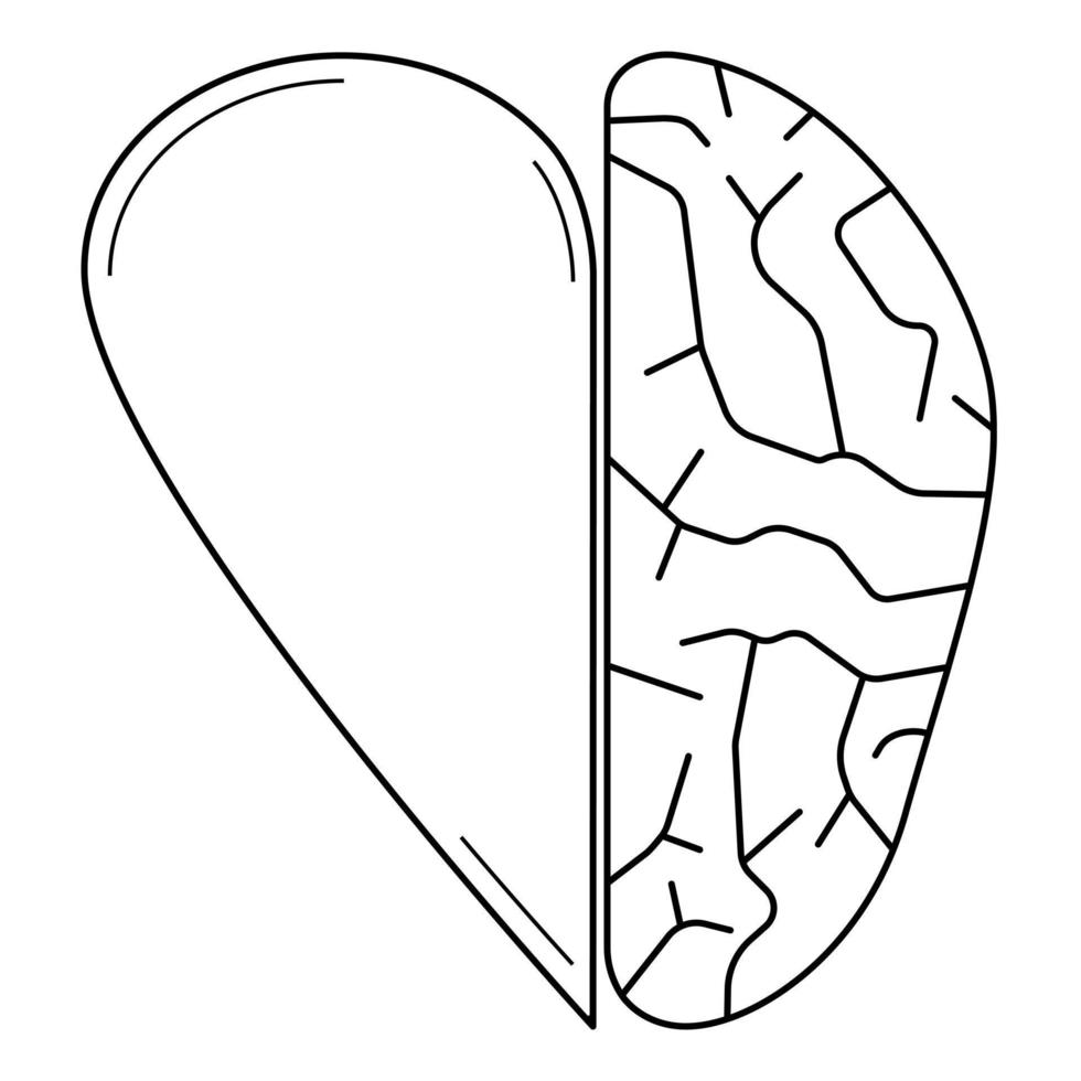 dibujado a mano la mitad del corazón y la mitad del cerebro. representación abstracta de la cooperación de la inteligencia y las emociones. estilo garabato. bosquejo. ilustración vectorial vector